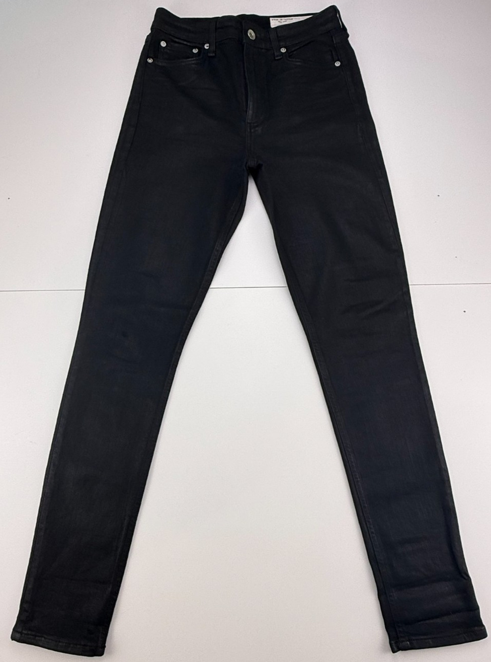 Rag & Bone Nina High-Rise Skinny Jeans 27 Coated Black Waxed Denim Stretch